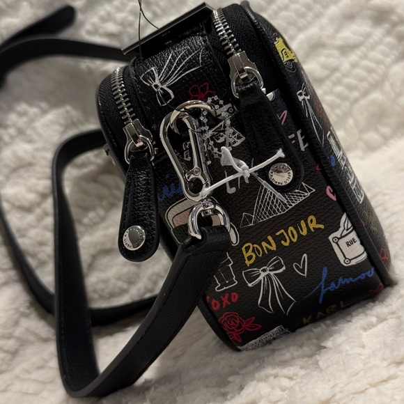Karl Lagerfeld Black Multicolor Paris Print Maybelle Crossbody Bag NWT - Picture 6 of 11